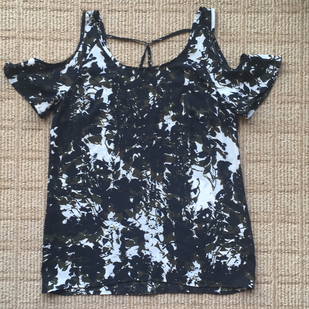 forest green & black leaf print white blouse